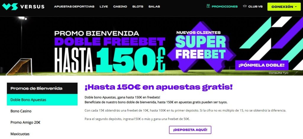 Versus Oferta de Bienvenida 150 Euros Casa de Apuestas Deportivas Online