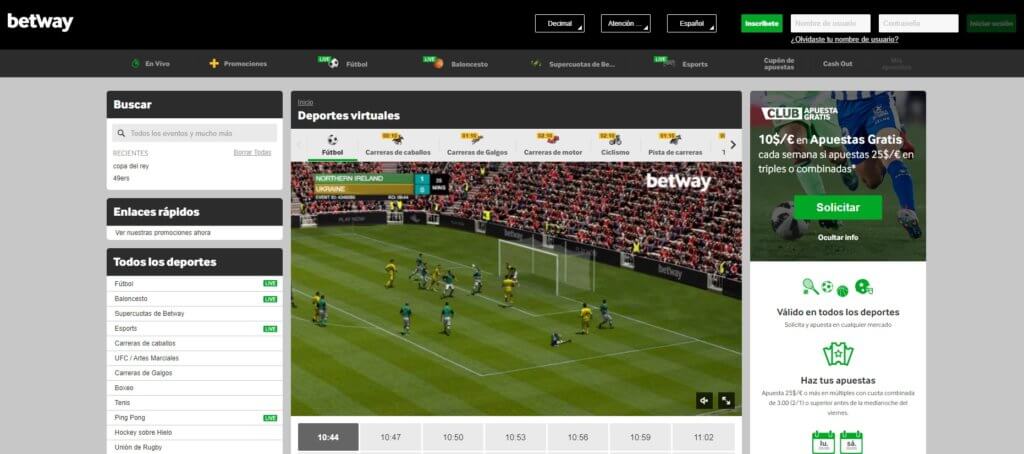 Betway deportes virtuales apuestas deportivas EN DIRECTO